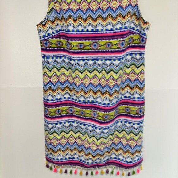 Madison Leigh 16 Sleeveless Shift Dress Zig Zag Chevron Bright Tassel Whimsygoth - Picture 5 of 8